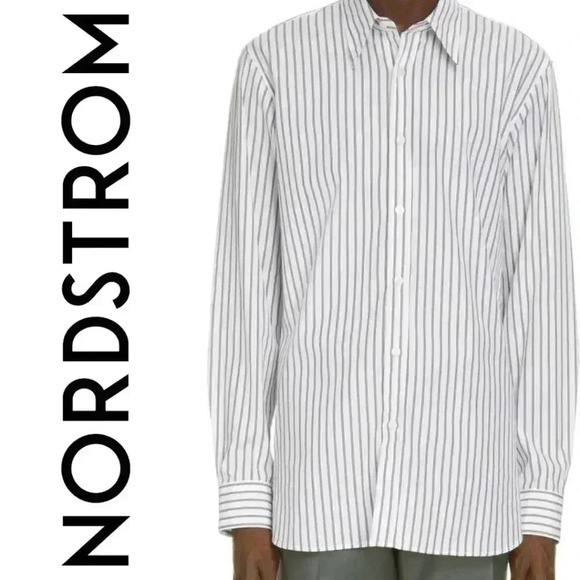 Nordstrom Other - Nordstrom Men's 100% Cotton Pinstripe Long Sleeve Collared White Shirt Business